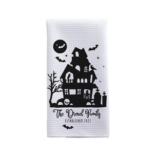 Haunted House Personalized Waffle Tea Towel