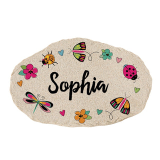 Colorful Bugs & Butterflies and Flowers Personalized Garden Stone