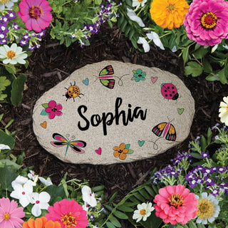 Colorful Bugs & Butterflies and Flowers Personalized Garden Stone