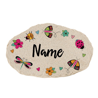 Colorful Bugs & Butterflies and Flowers Personalized Garden Stone