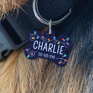 Holiday lights pet tag with name and number