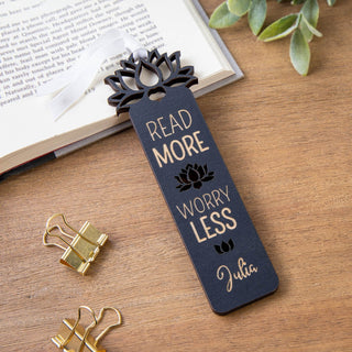 Read More Worry Less Lotus Personalized Black Bookmark