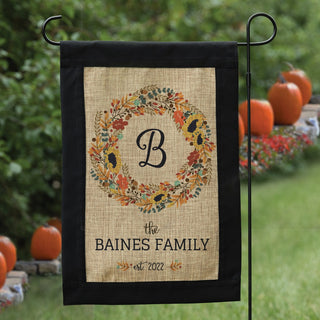 Fall floral wreath garden flag with initial 