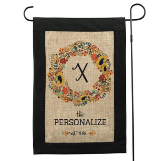 Fall Floral Wreath Personalized Burlap Garden Flag
