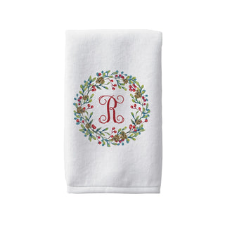 Holiday floral wreath hand towel with initial 