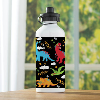 Colorful dinosaurs primary water bottle with name