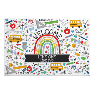 Welcome Teacher Icon Personalized Doormat - 18x27 Inch, 1/8" Thin