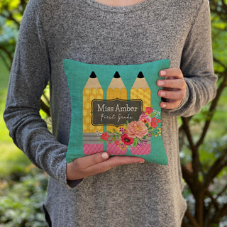 Floral Pencils Personalized 8x8 Gift Pillow