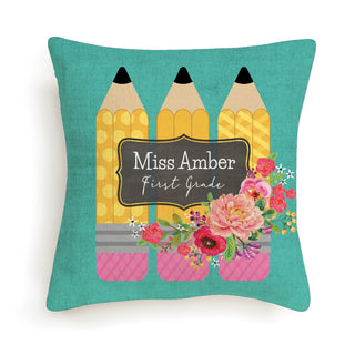 Floral Pencils Personalized 8x8 Gift Pillow
