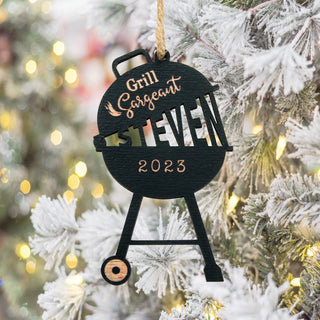 Grill Sergeant Personalized Black Wood Ornament