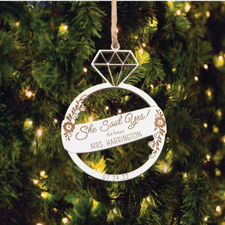 She said Yes! Personalized White Ring Ornament