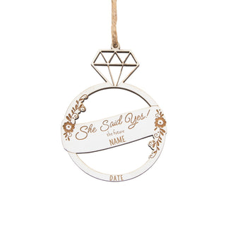 She said Yes! Personalized White Ring Ornament
