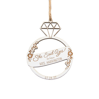 She said Yes! Personalized White Ring Ornament