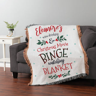 Christmas binge watching fringe throw blanket with personalization