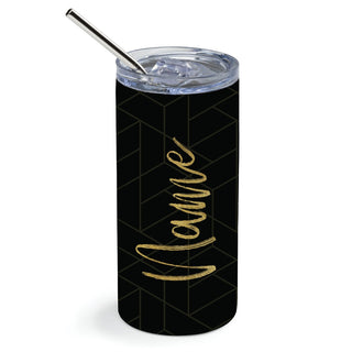 Black Geometric Pattern Stainless Steel Tumbler with Straw