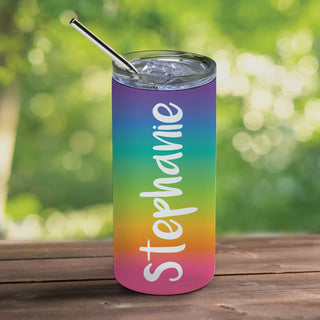 Ombre Rainbow Stainless Steel Tumbler with Straw