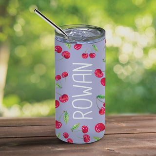 Cherry Pattern Stainless Steel Tumbler with Straw