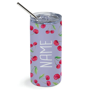 Cherry Pattern Stainless Steel Tumbler with Straw