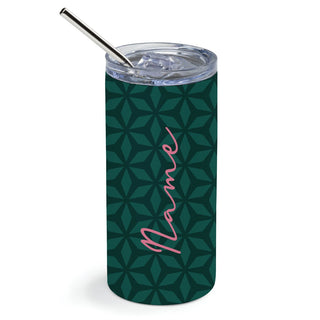 Green Geometric Pattern Stainless Steel Tumbler with Straw