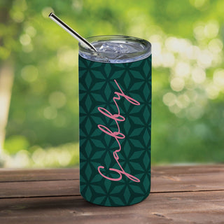 Green Geometric Pattern Stainless Steel Tumbler with Straw