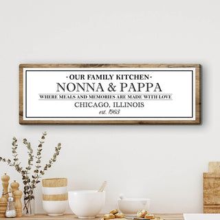 Our Family Kitchen Personalized 9x27 Canvas