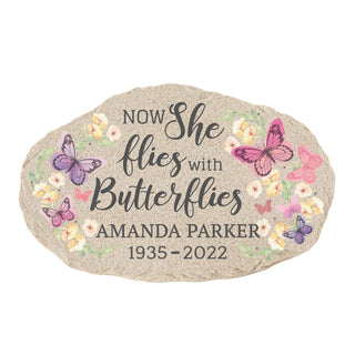 Now She Flies with Butterflies Personalized Garden Stone