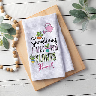 My plants waffle tea towel with name