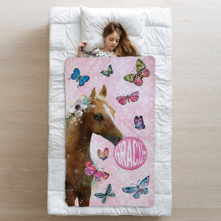 Bubble Gum Horse Personalized Fuzzy Throw Blanket
