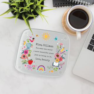 Teacher, You Make the World a More Beautiful Place Frosted Glass Coaster