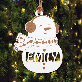 Snowman wood ornament with name