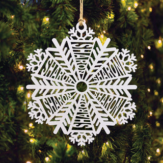 Snowflake Personalized White Wood Ornament