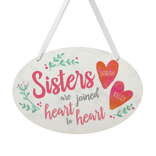 Two Sisters Joined Heart to Heart Personalized Oval Wall Plaque