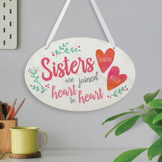 Two Sisters Joined Heart to Heart Personalized Oval Wall Plaque