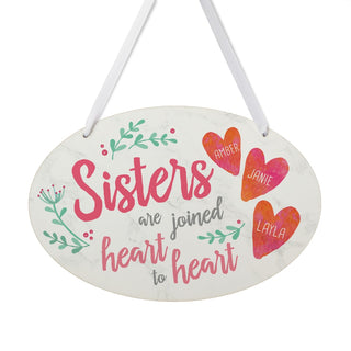 Three Sisters Joined Heart to Heart Personalized Oval Wall Plaque
