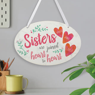 Three Sisters Joined Heart to Heart Personalized Oval Wall Plaque