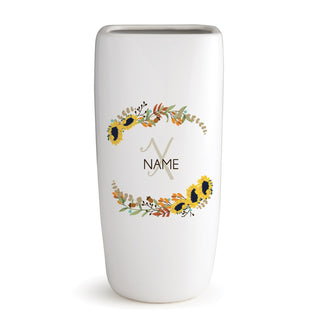 Fall Sunflower Wreath Personalized White Ceramic Vase