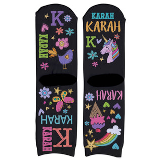 My Name  Girly  Pattern Personalized Black Crew Socks