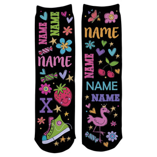 My Name  Girly  Pattern Personalized Black Crew Socks