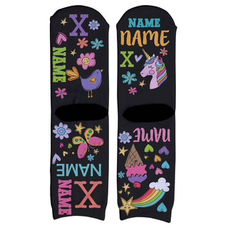 My Name  Girly  Pattern Personalized Black Crew Socks