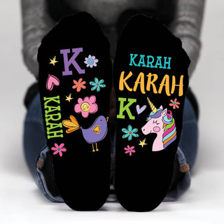 Black crew socks with name
