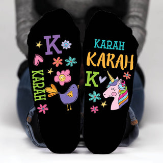 My Name  Girly  Pattern Personalized Black Crew Socks