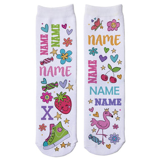 My Name Girly Pattern Personalized White Crew Socks