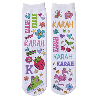My Name Girly Pattern Personalized White Crew Socks