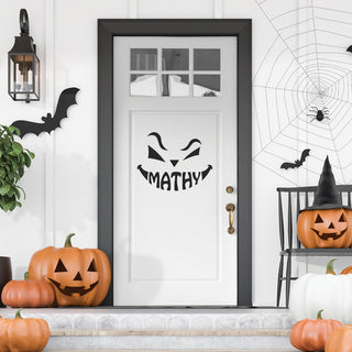 Evil pumpkin door decal with name