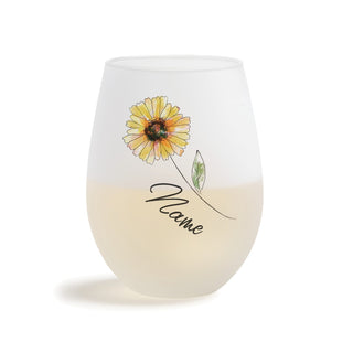 Yellow Flower Personalized Frosted Stemless Wine Glass