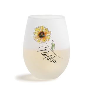Yellow Flower Personalized Frosted Stemless Wine Glass