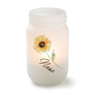 Yellow Flower Personalized Frosted Mason Jar Votive Holder