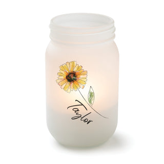 Yellow Flower Personalized Frosted Mason Jar Votive Holder