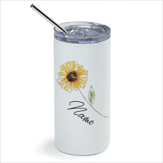 Yellow Flower Stainless Steel Tumbler with Straw
