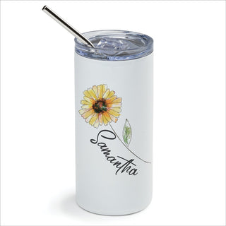 Yellow Flower Stainless Steel Tumbler with Straw